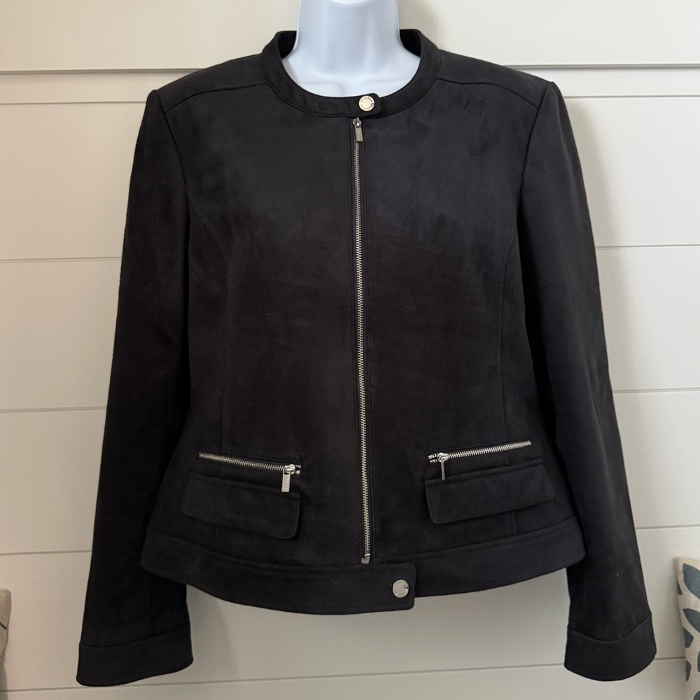 Calvin Klein Black Leather Jacket with Tailored Fit, Women’s 14